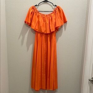 Orange Ruffled Off-Shoulder Maxi Sundress